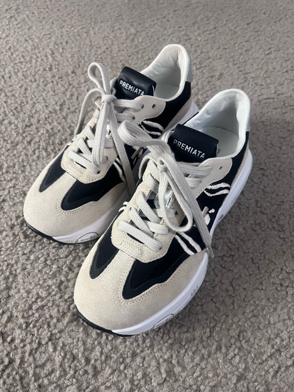 Premiata Black and Beige Suede & Mesh Sneakers